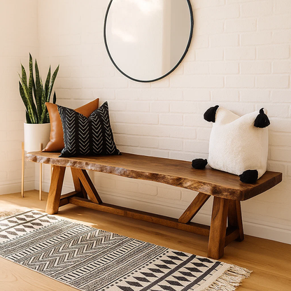 Live Edge Solid Wood Bench, Rustic Farmhouse Entryway Dining Seat