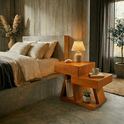 Solid Wood Nightstand Set with Drawer & Shelf – Modern Rustic Bedside Tables
