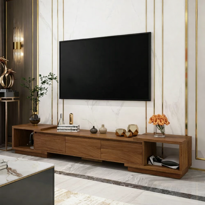 Handcrafted Solid Wood TV Stand with Storage Shelves Low Profile Media Console