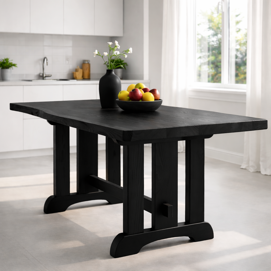 Handcrafted Live Edge Solid Wood Dining Table – Rustic Kitchen Table with Natural Finish