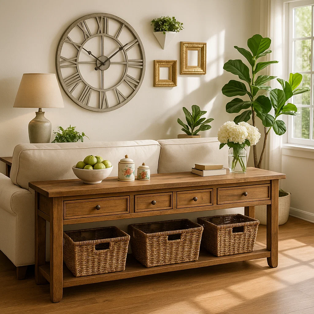 Solid Wood Console Table with Drawers and Storage Shelf for Living Room or Entryway Kitchnce