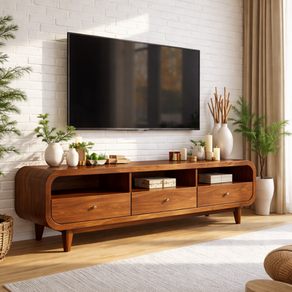 Mid Century Walnut TV Stand Solid Wood Media Console Modern Entertainment Center Cabinet Kitchnce