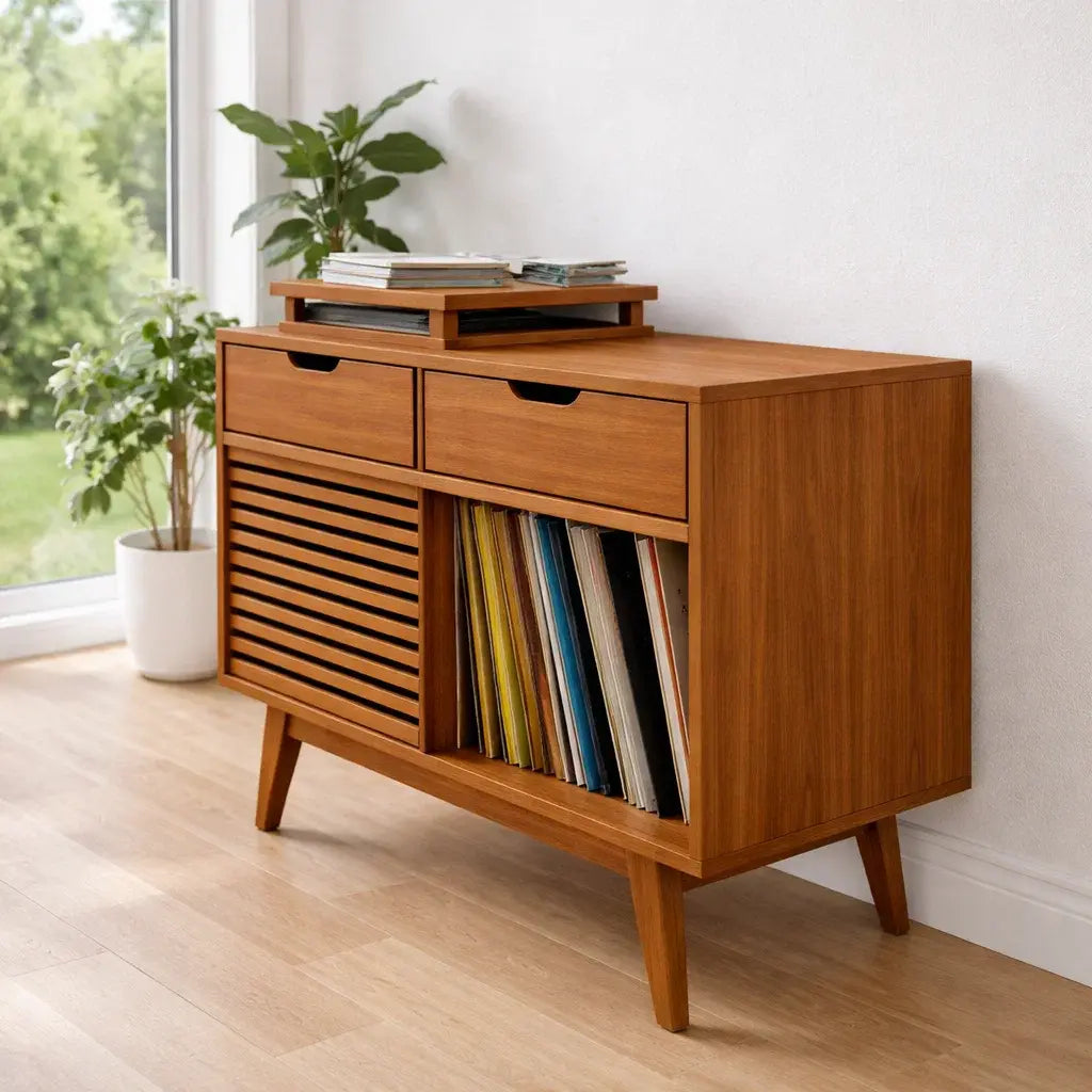 Modern Console Table with Drawers, Sliding Door & Open Storage Kitchnce