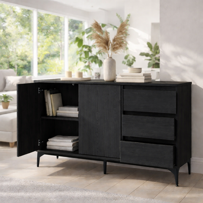 Solid Wood Sideboard Cabinet with Drawers and Shelves