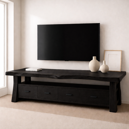 Solid Wood TV Stand with Drawers and Live Edge Top Rustic Entertainment Center