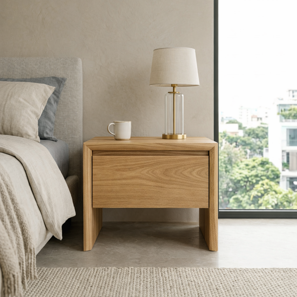 Minimalist Walnut Wood Nightstand | Modern Floating Drawer Table