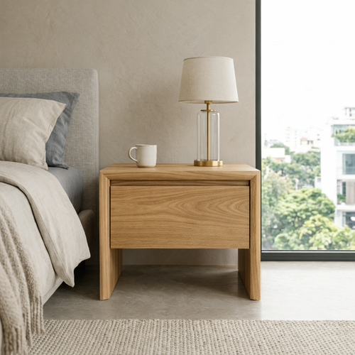Minimalist Walnut Wood Nightstand | Modern Floating Drawer Table