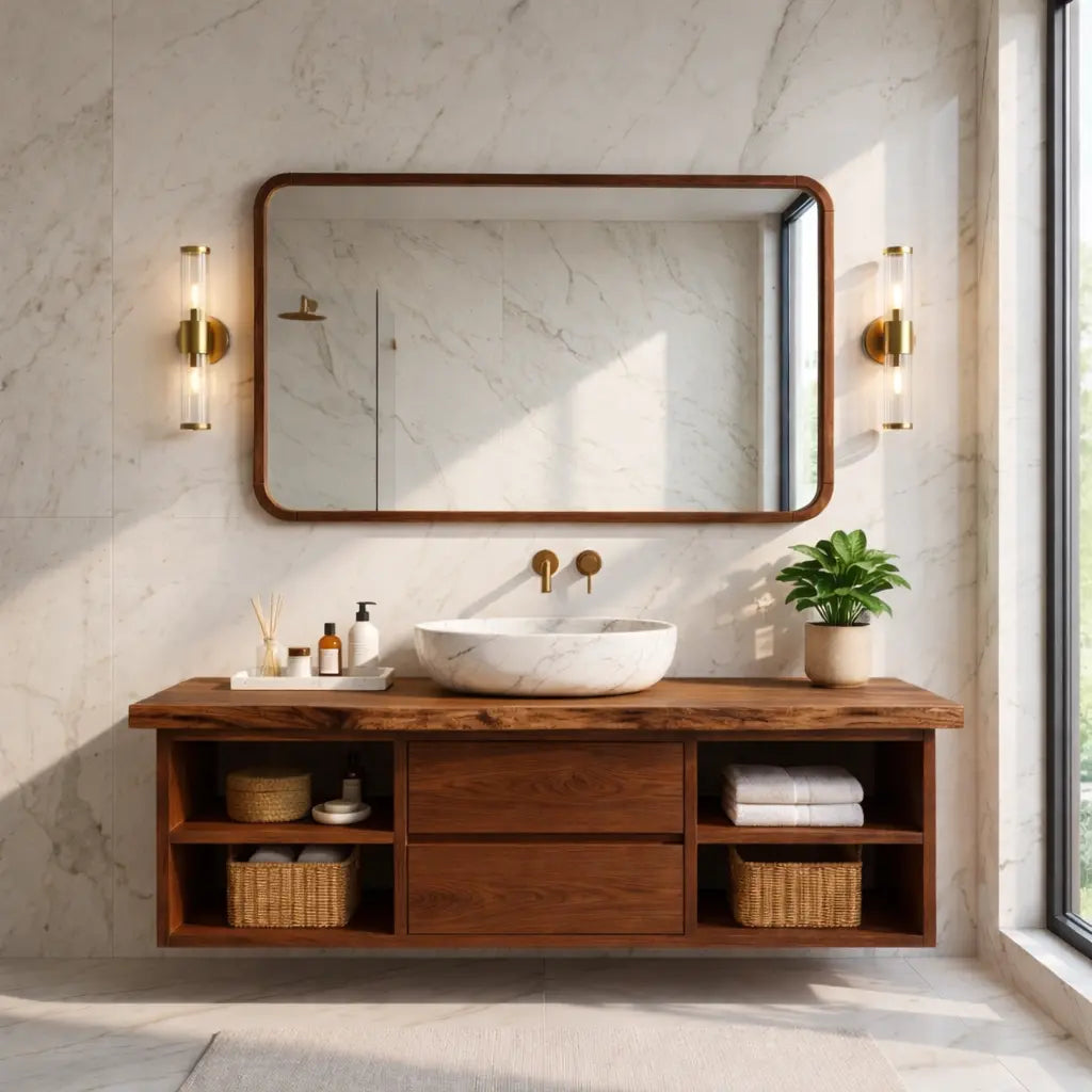 Floating Bathroom Vanity with Natural Wood and Modern Design, Spacious Storage Kitchnce