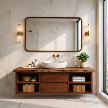 Floating Bathroom Vanity with Natural Wood and Modern Design, Spacious Storage Kitchnce