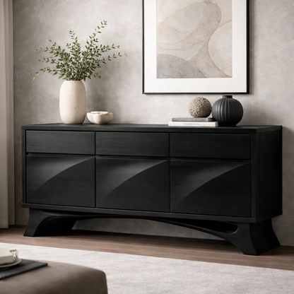 Solid Wood Console Cabinet with Drawers – Modern Walnut Sideboard Storage