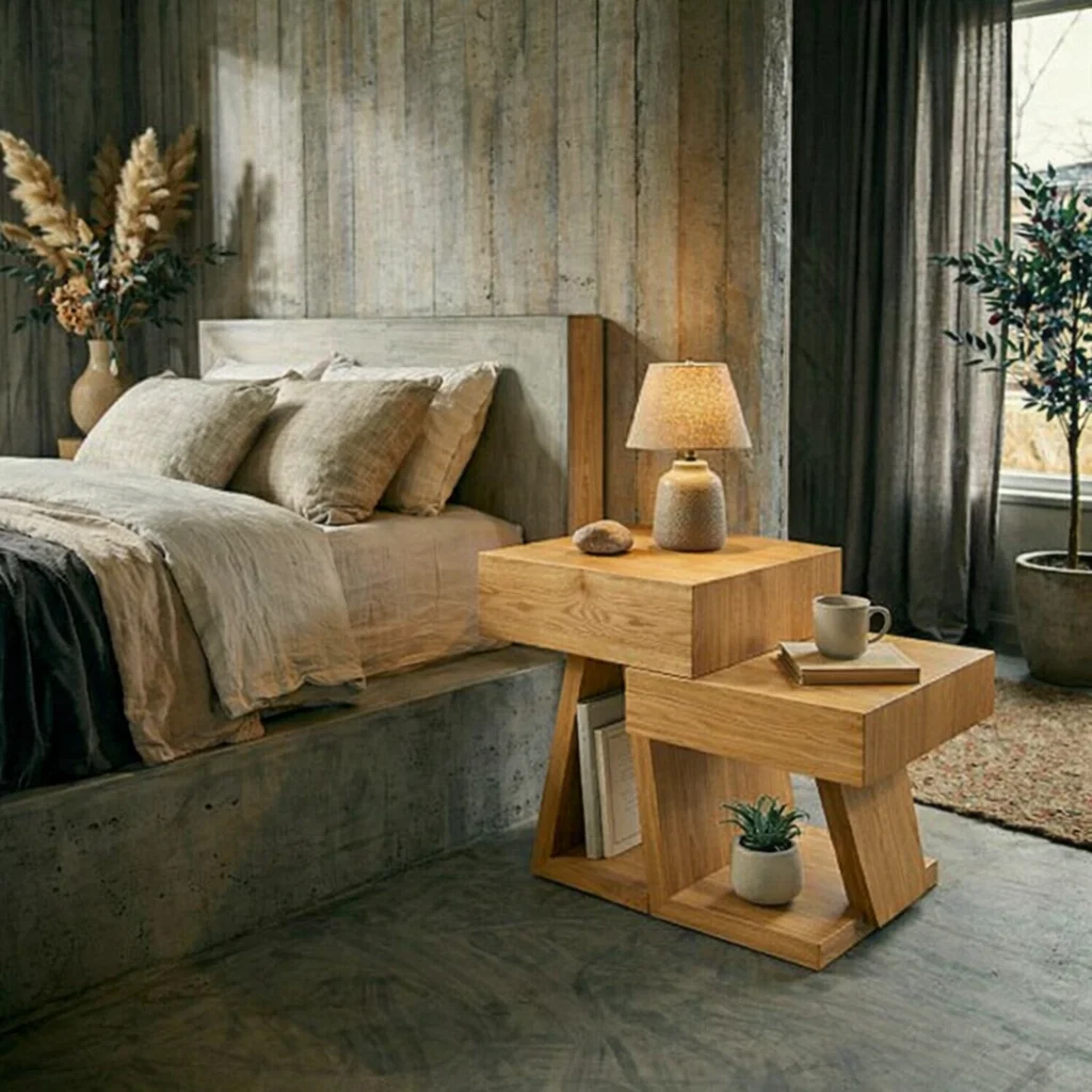 Solid Wood Nightstand Set with Drawer & Shelf – Modern Rustic Bedside Tables