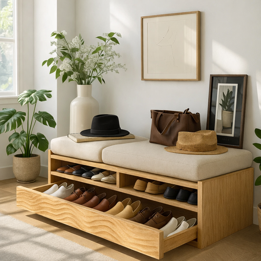 Solid Wood Entryway Bench with Storage Cubbies, Rustic Hallway Organizer Seat