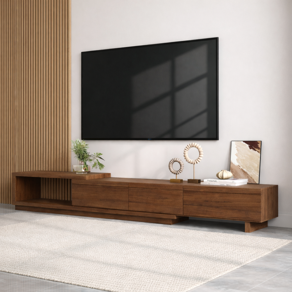 Modern Minimalist Wood TV Stand Long Media Console Low Profile Entertainment Center Kitchnce