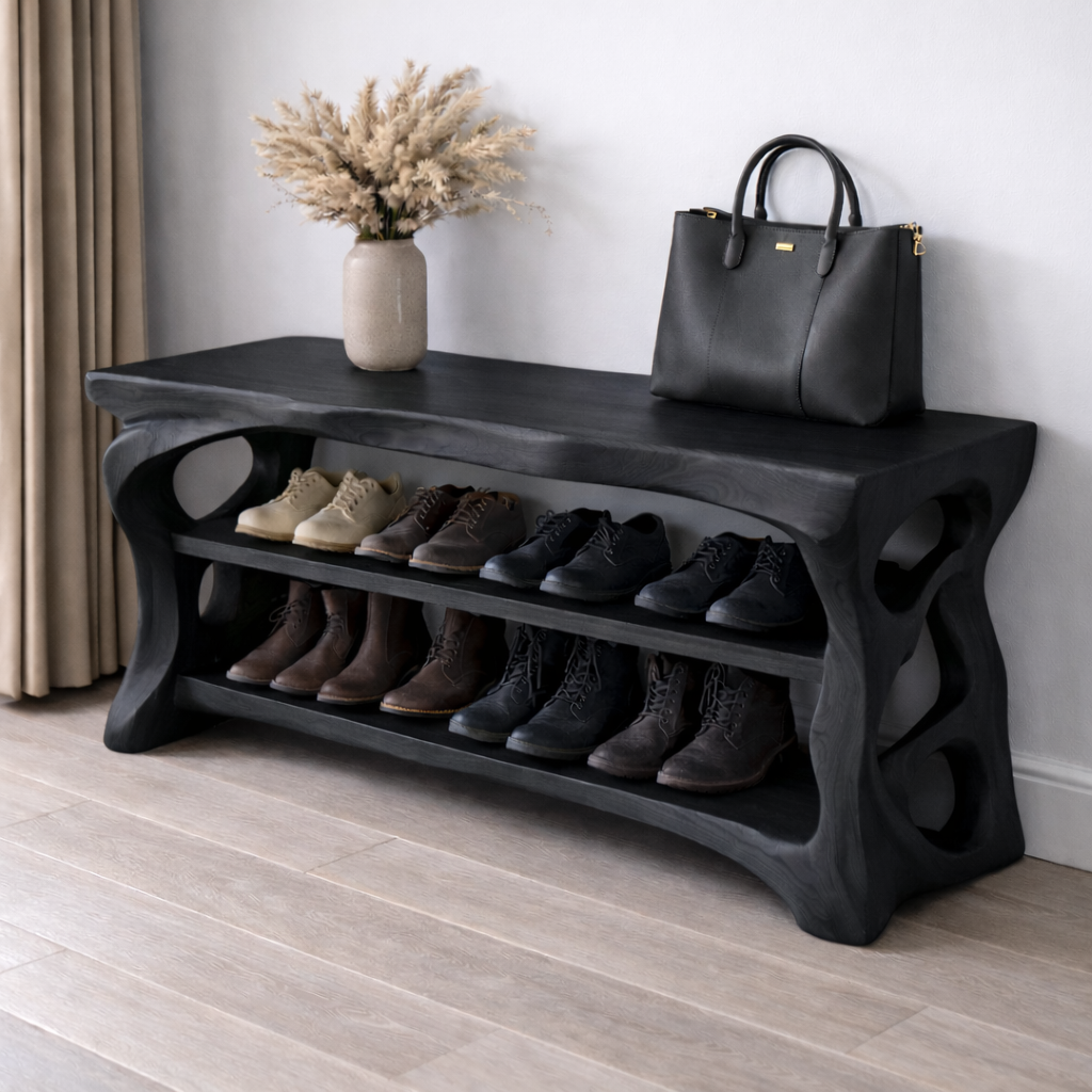 Solid Wood Entryway Bench with Shoe Storage Shelf – Rustic Natural Wood Shoe Rack Kitchnce
