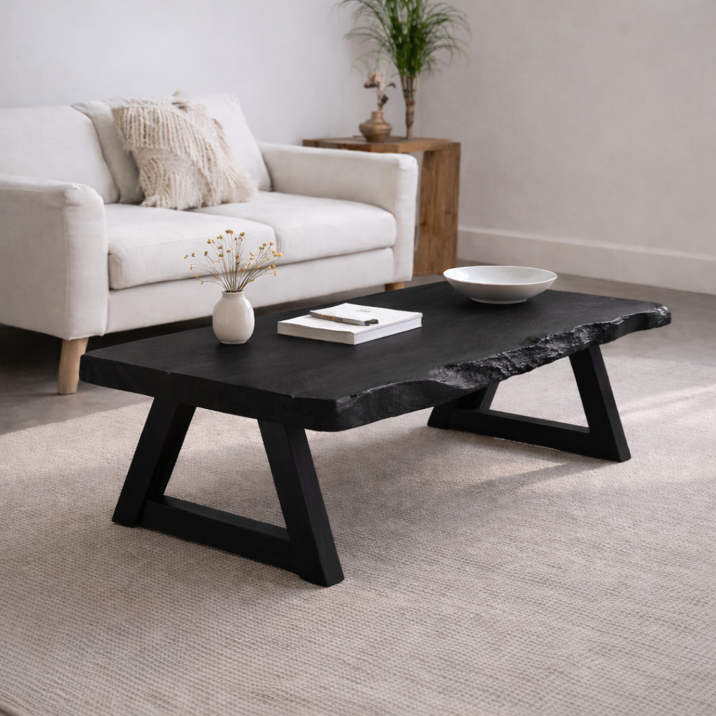 Handcrafted Live Edge Wood Coffee Table – Solid Wood Rustic Center Table Kitchnce