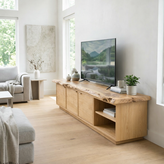 Live Edge Solid Wood Media Console – Modern TV Stand with Natural Storage