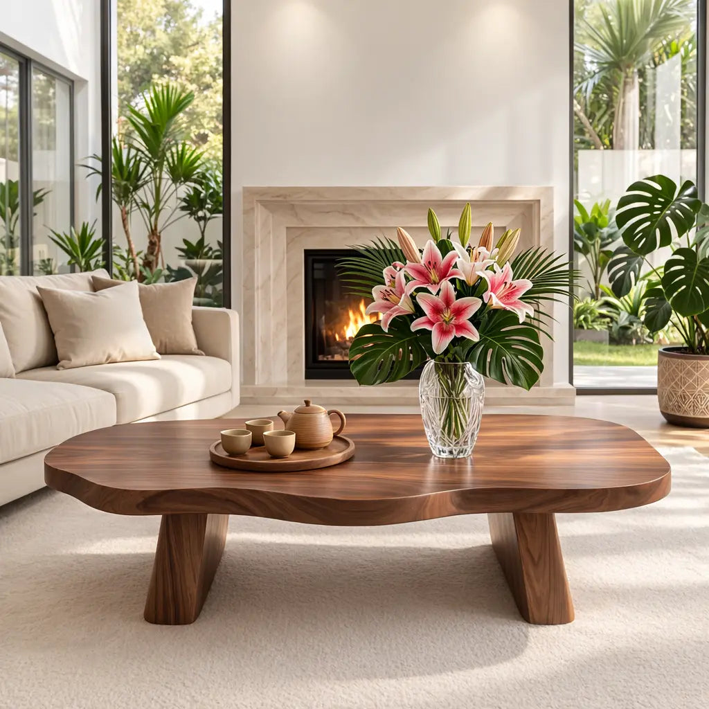 Elegant Live Edge Wooden Coffee Table, Modern and Stylish Living Room Furniture Kitchnce