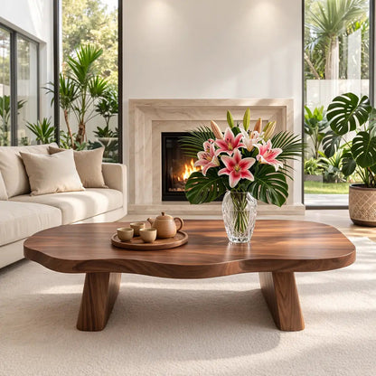 Elegant Live Edge Wooden Coffee Table, Modern and Stylish Living Room Furniture Kitchnce