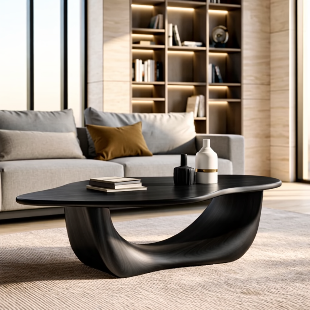 Organic Sculptural Coffee Table with Curved Base, Modern Living Room Centerpiece
