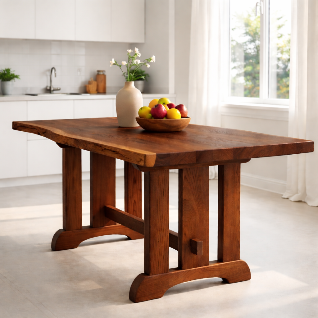 Handcrafted Live Edge Solid Wood Dining Table – Rustic Kitchen Table with Natural Finish