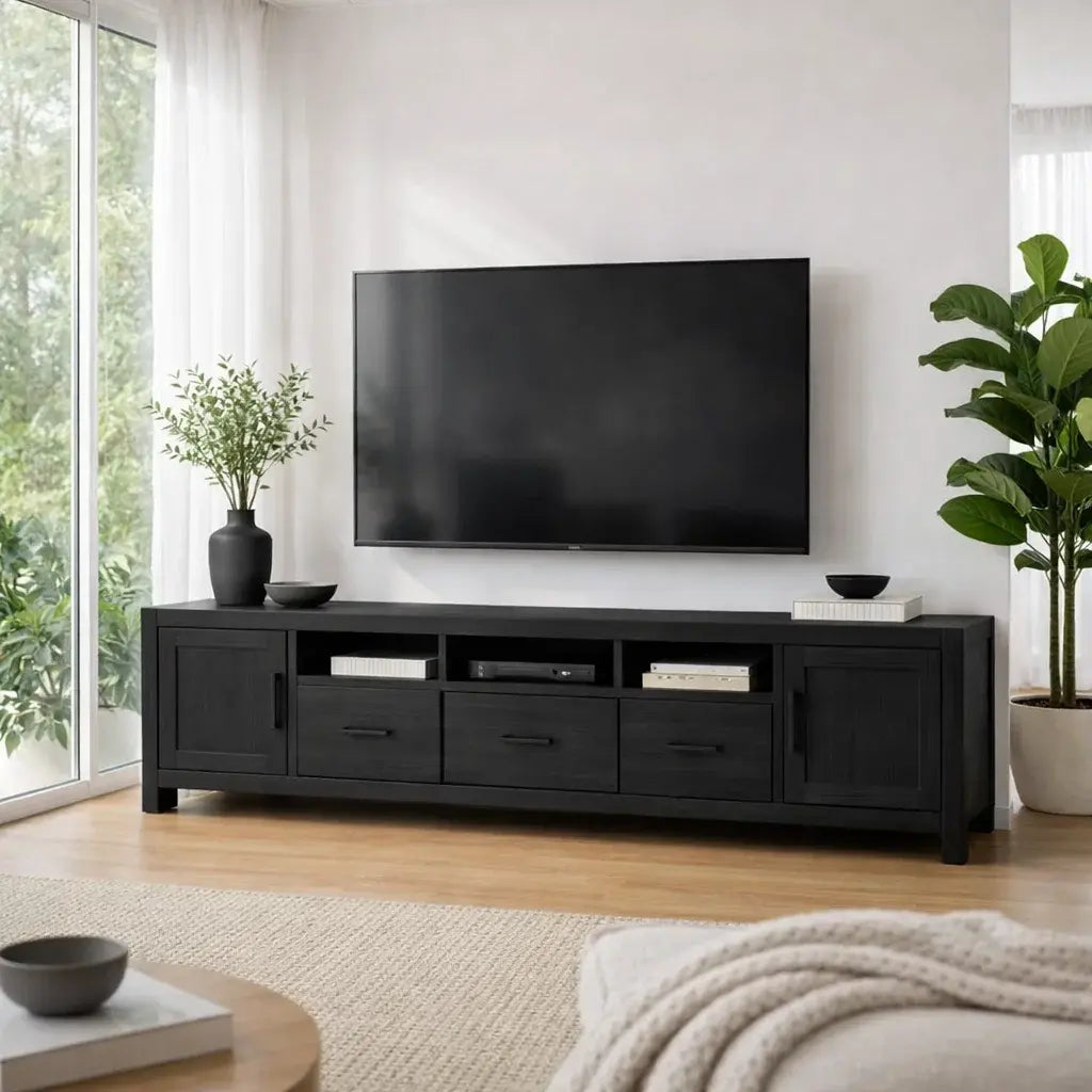 Solid Wood TV Cabinet with Drawers – Modern Walnut Media Console Kitchnce