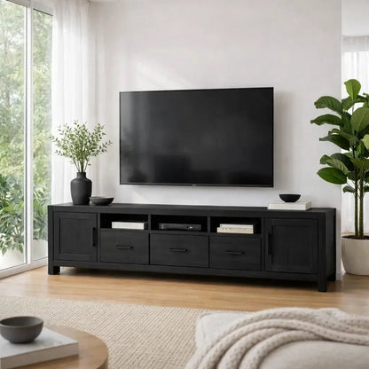 Solid Wood TV Cabinet with Drawers – Modern Walnut Media Console Kitchnce