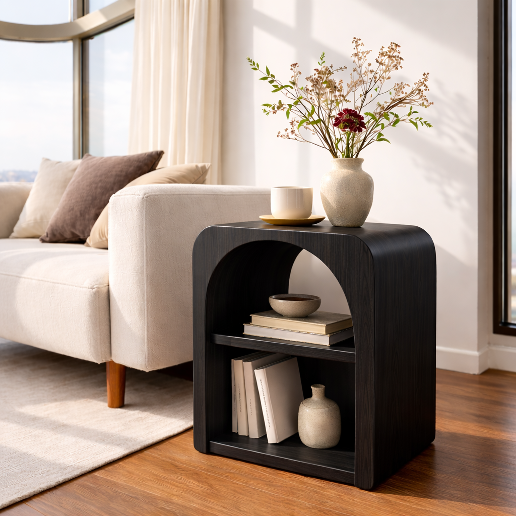Solid Wood End Table with Storage Shelf – Modern Wooden Side Table for Living Room Kitchnce