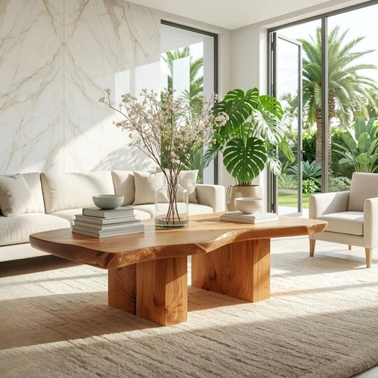 Handcrafted Natural Wood Coffee Table with Sculptural Design Kitchnce
