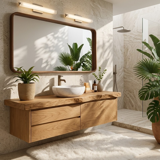 Natural Wood Floating Vanity, Modern Wall-Mounted Bathroom Cabinet with Storage, Minimalist Design Kitchnce