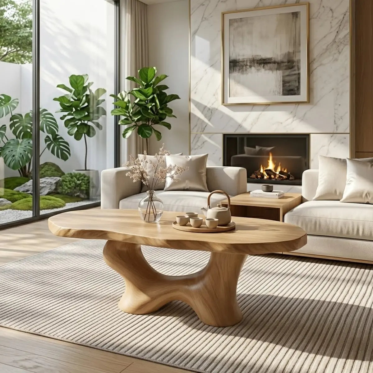 Modern Handcrafted Coffee Table, Sculptural Wooden Design with Elegant Curves Kitchnce