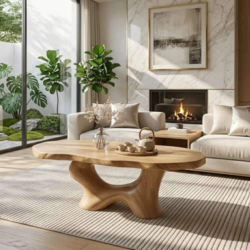 Modern Handcrafted Coffee Table, Sculptural Wooden Design with Elegant Curves Kitchnce