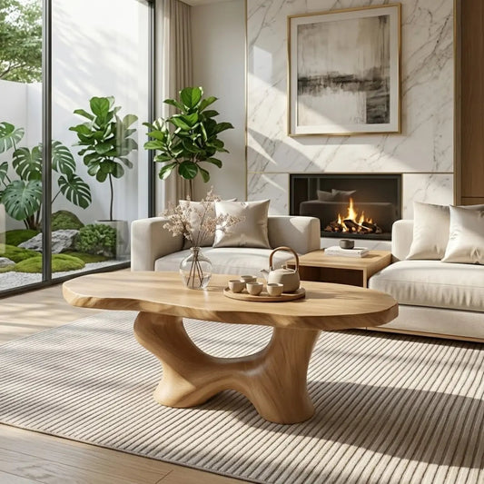 Modern Handcrafted Coffee Table, Sculptural Wooden Design with Elegant Curves Kitchnce