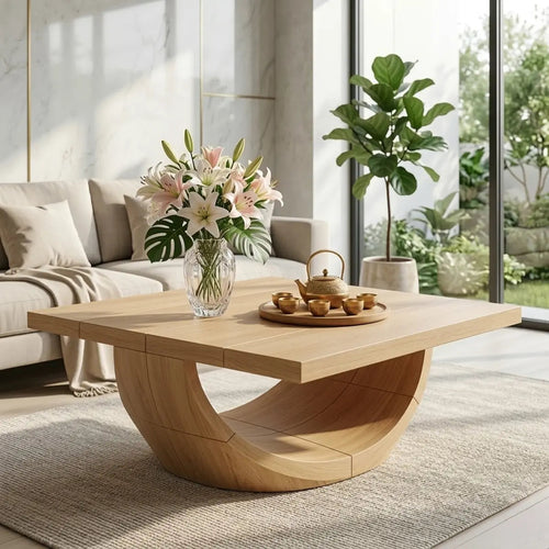 Unique Curved Wooden Coffee Table, Modern Minimalist Living Room Furniture Kitchnce