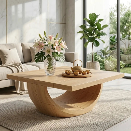 Unique Curved Wooden Coffee Table, Modern Minimalist Living Room Furniture Kitchnce