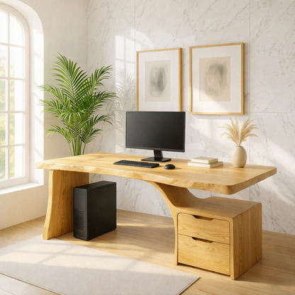 Live Edge Executive Desk Modern Office Desk With Drawer Storage Large Workspace