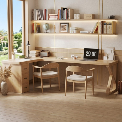Modern L-Shaped Wooden Desk with Storage for Home Office or Study