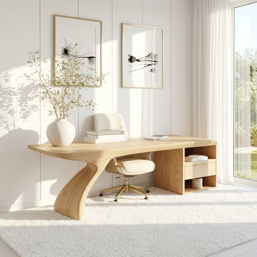 Modern Executive Writing Desk with Storage Shelf Home Office Work Table Unique Design