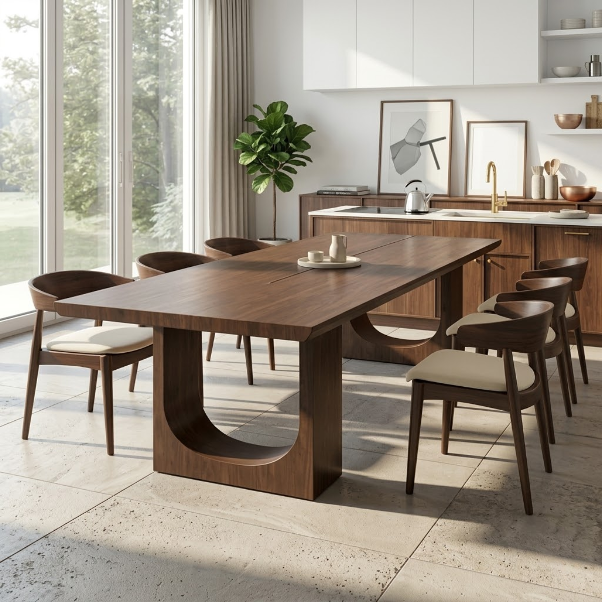 Modern Rectangular Dining Table Sculptural Base Large Kitchen Dining Room Furniture