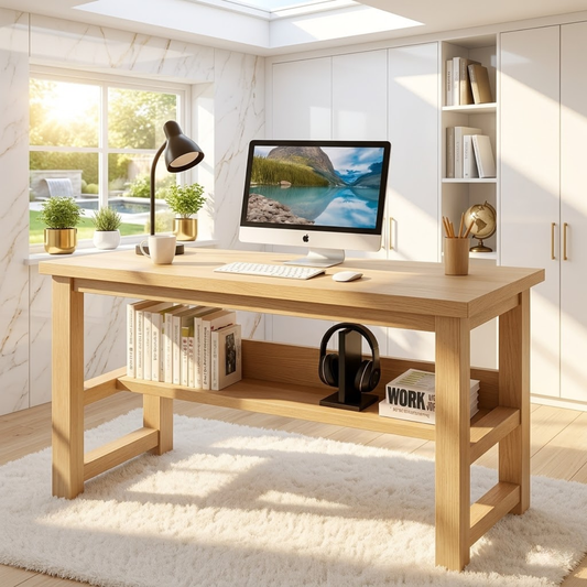 Modern Writing Desk with Open Shelf Home Office Computer Desk Minimal Work Table
