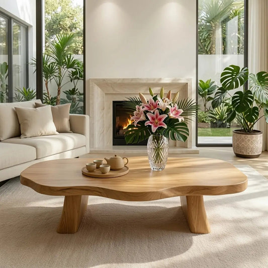 Elegant Live Edge Wooden Coffee Table, Modern and Stylish Living Room Furniture Kitchnce