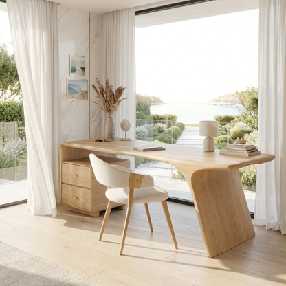 Modern Executive Writing Desk with Drawers and Shelf Home Office Work Table Design