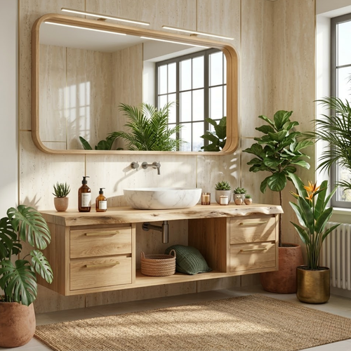 Floating Bathroom Vanity with Natural Wood Finish and Modern Design, Stylish Storage Solution Kitchnce
