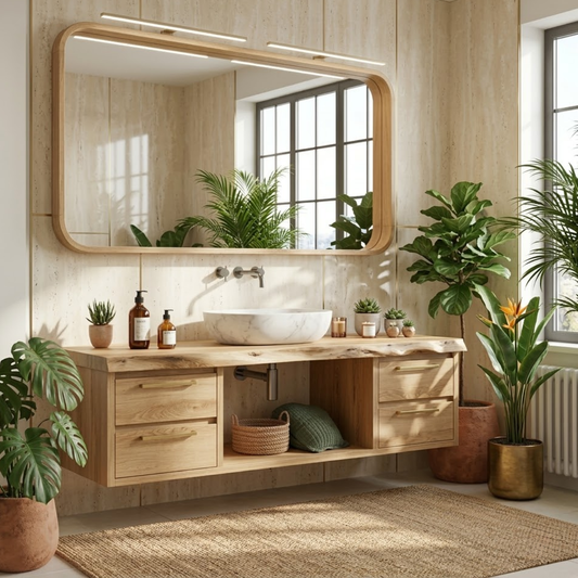 Floating Bathroom Vanity with Natural Wood Finish and Modern Design, Stylish Storage Solution Kitchnce