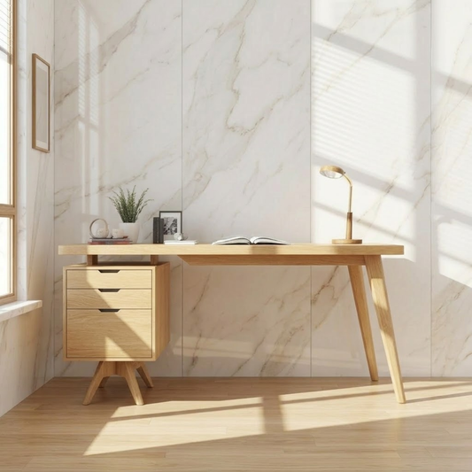 Modern Writing Desk with Storage Drawer Minimal Home Office Desk Clean Work Table Design