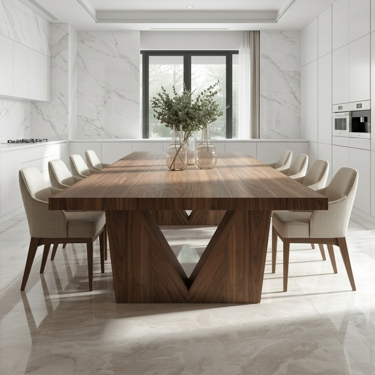 Modern Large Dining Table Sculptural V Base Rectangular Kitchen Dining Room Furniture