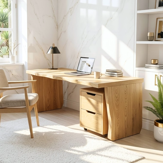 Modern Writing Desk with Mobile Drawer Home Office Work Table Minimal Design