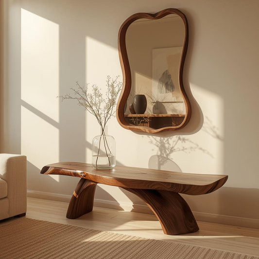 Handcrafted Solid Wood Entryway Bench with Curved Live Edge Design for Modern Natural Interiors Kitchnce