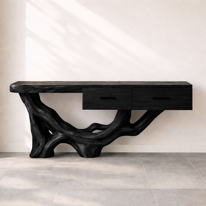 Rustic Solid Wood Console Table With Drawers, Tree Root Base Entryway Hallway Furniture Kitchnce