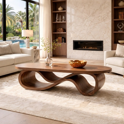 Modern Wooden Coffee Table with Unique Infinity Shape Design