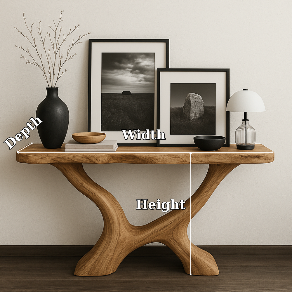 Handcrafted Solid Wood Console Table with Sculptural Base – Modern Organic Entryway Design Kitchnce